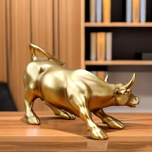NORTHEUINS Wall Street Bull Market Resin Ornament – Feng Shui Wealth Figurine for Office & Desktop Decor